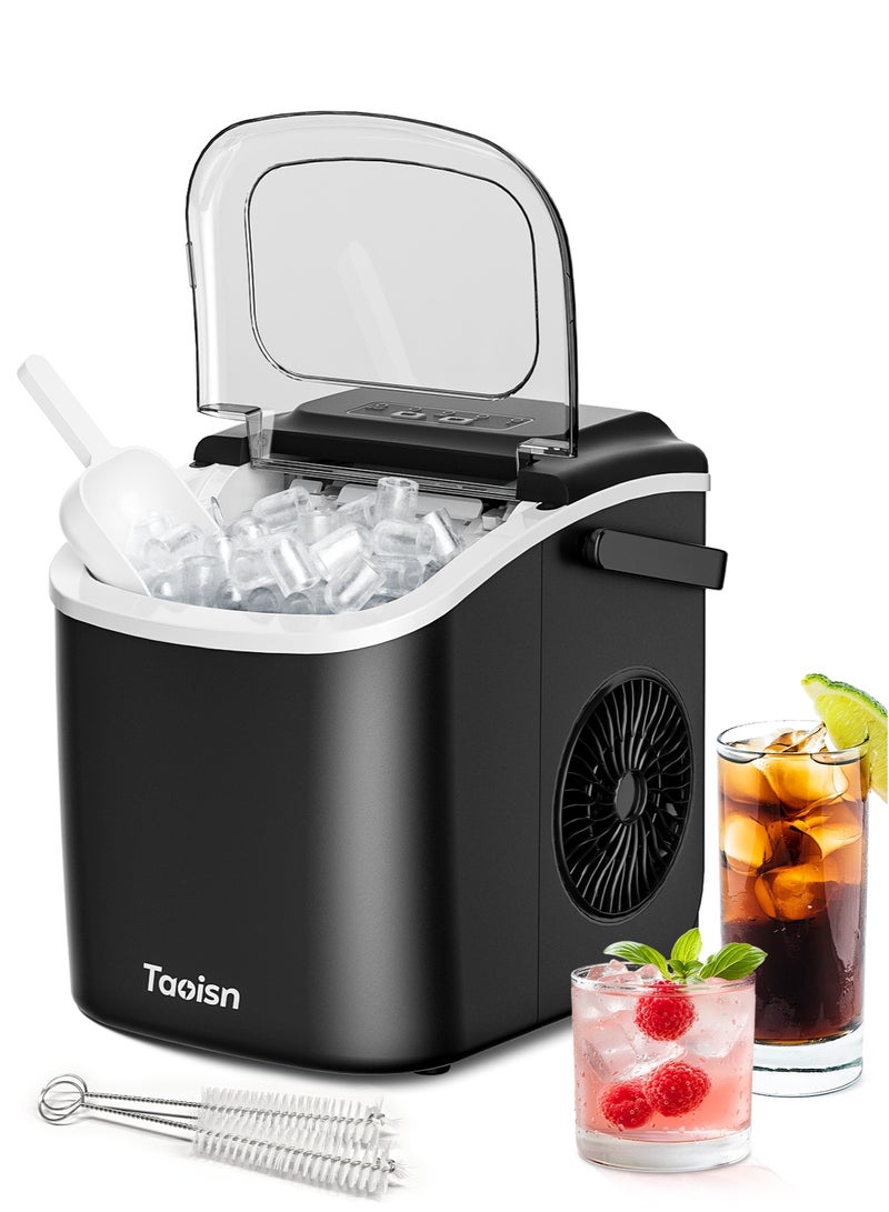 ماركة ماكينة صنع الثلج من TAOISN للاستخدام على الطاولة، تنتج 9 مكعبات ثلج رصاصية في 6 دقائق، بقدرة 12 كجم يوميًا، حجمين للثلج، تنظيف ذاتي، محمولة مع مقبض، مع مغرفة وسلة وفرشاة للاستخدام المنزلي (إصدار بلاستيك) - Image 1